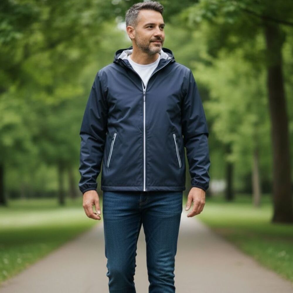 Graham Luxe Windbreaker Men's Large Navy Full Zip Hooded Maverick Golf Outdoors